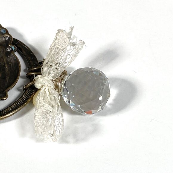 Victorian Style Necklace Antiqued Door Knocker Charms Rhinestone Chunky Handmade - Picture 11 of 13